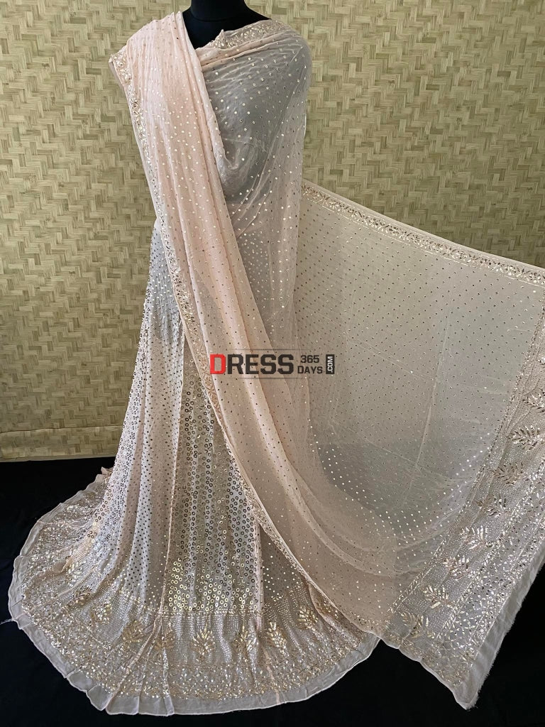 Pastel Pink Ring Mukaish/Kamdani Lehenga Set Kamdani