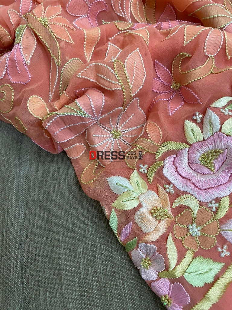 Peach All Over Multicolour Chikankari Parsi Gara Suit Suits