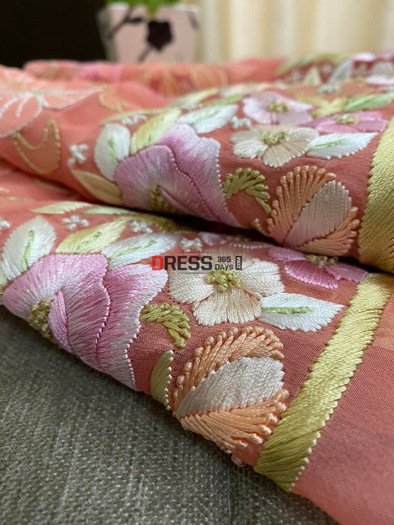 Peach All Over Multicolour Chikankari Parsi Gara Suit Suits