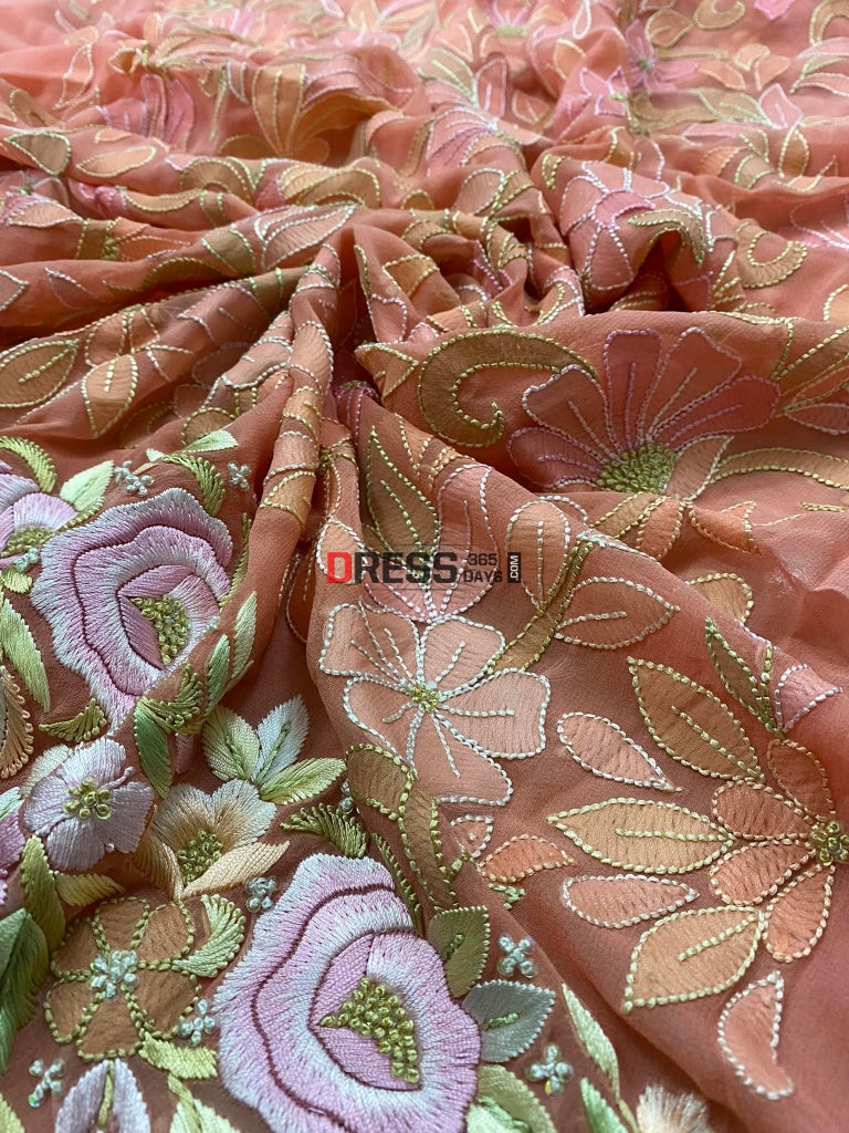 Peach All Over Multicolour Chikankari Parsi Gara Suit Suits