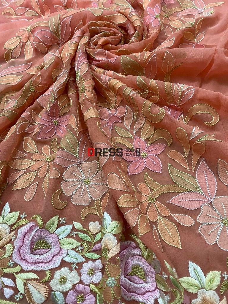 Peach All Over Multicolour Chikankari Parsi Gara Suit Suits