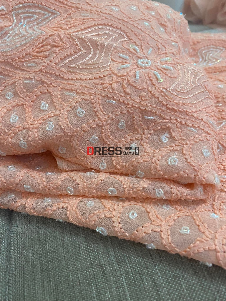 Peach Chikankari & Pearl Kurta Dupatta Set Suits