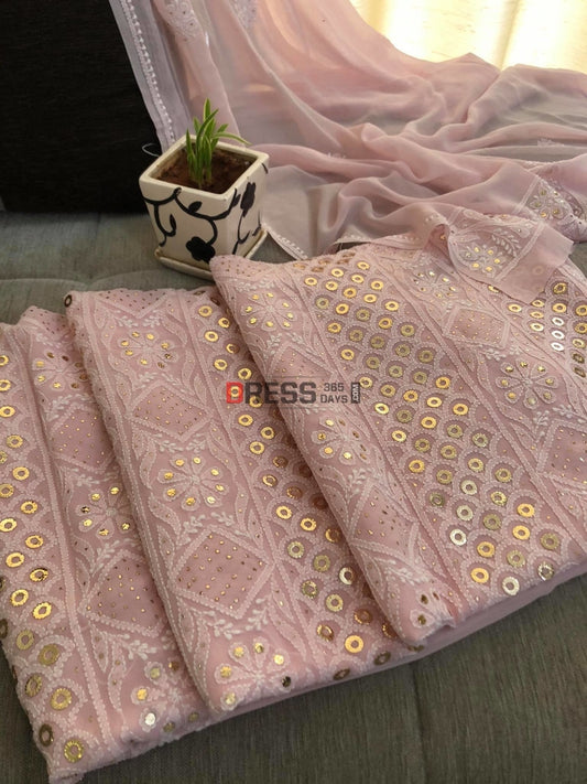 Peach Chikankari Ring Mukaish Suit Suits