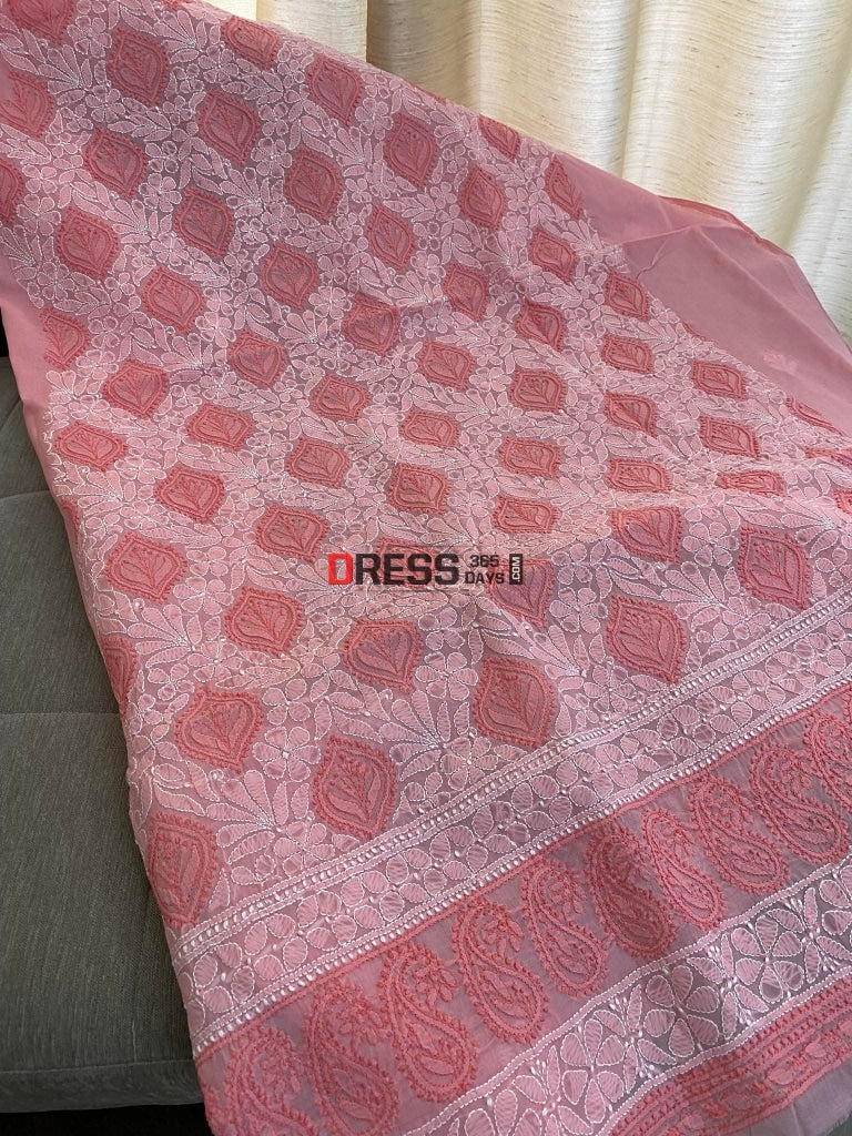 Peach Cotton Chikankari Kurti Fabric (Kurti Only) Fabric