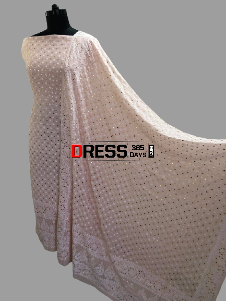 Peach Front And Back Chikankari Suit With Embroidered Dupatta Suits