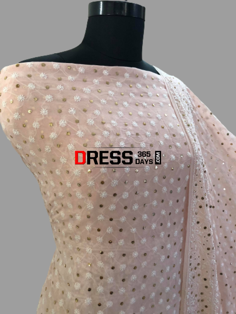 Peach Front And Back Chikankari Suit With Embroidered Dupatta Suits