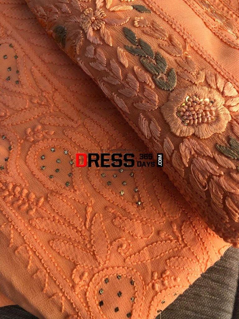 Peach Georgette Mukaish Chikankari Suit Suits