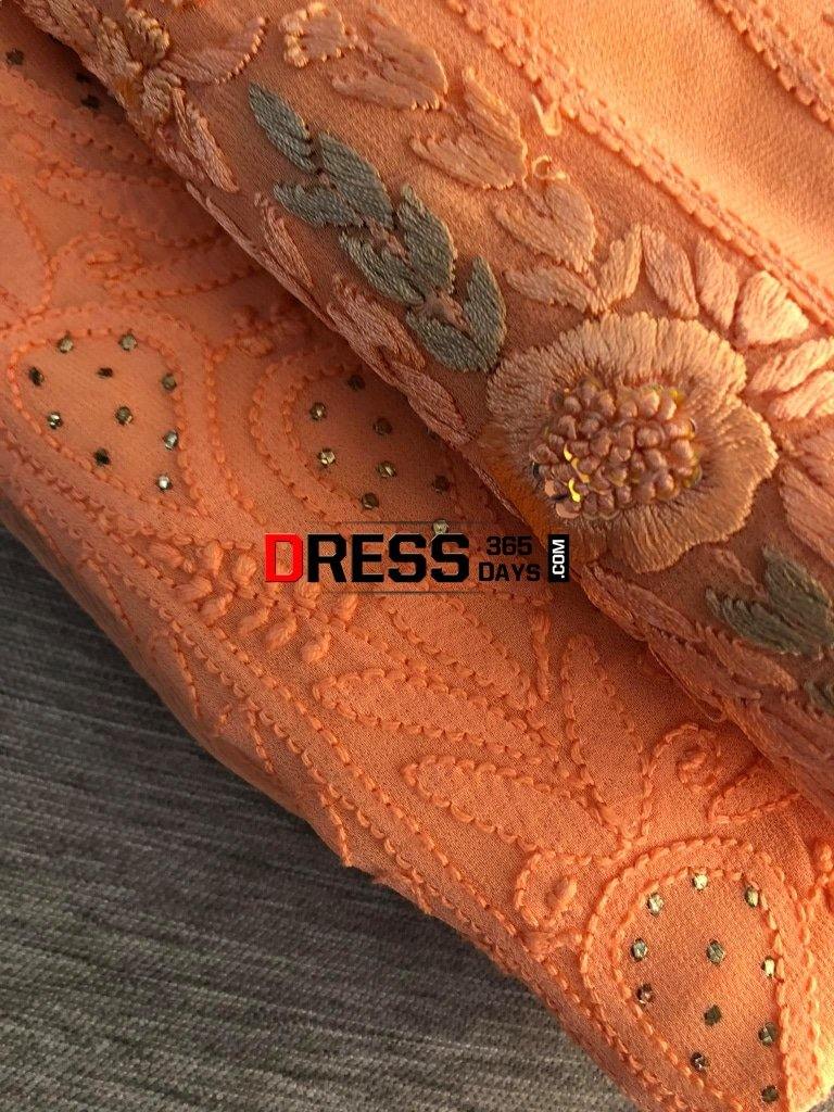 Peach Georgette Mukaish Chikankari Suit Suits