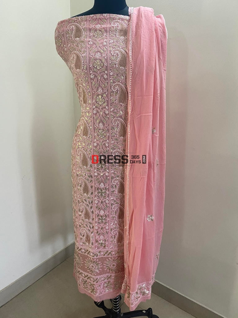 Peach Gota Patti Chikankari Suit Suits