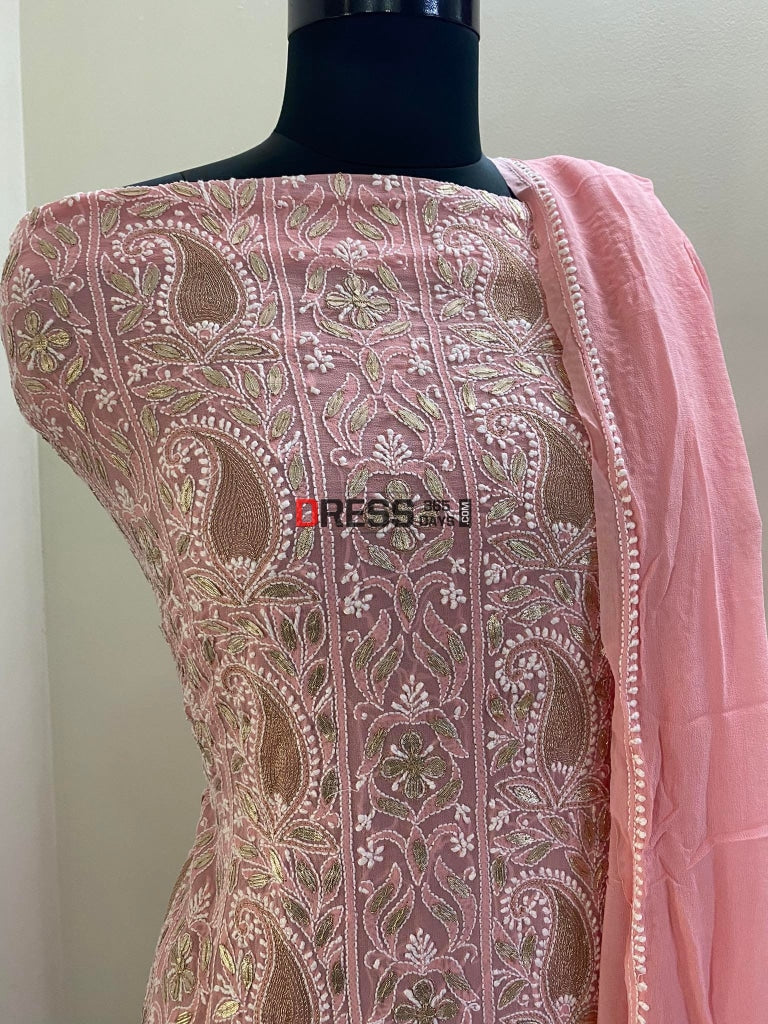 Peach Gota Patti Chikankari Suit Suits