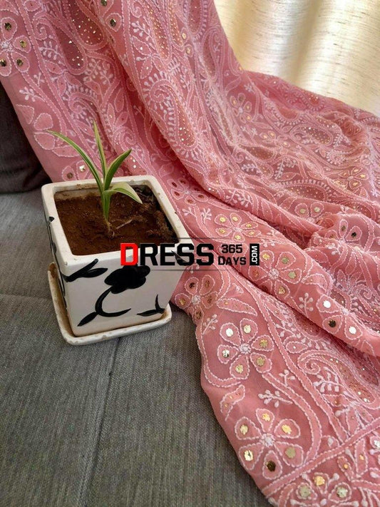 Peach Kamdani & Chikankari Suit Suits