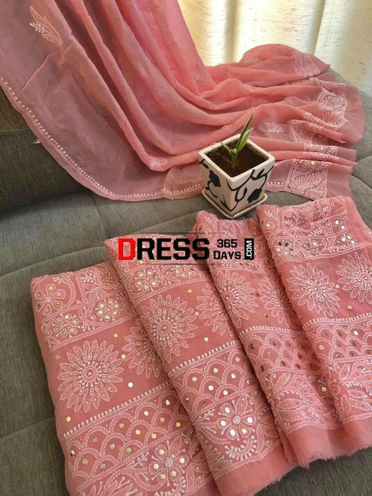 Peach Kamdani & Chikankari Suit Suits