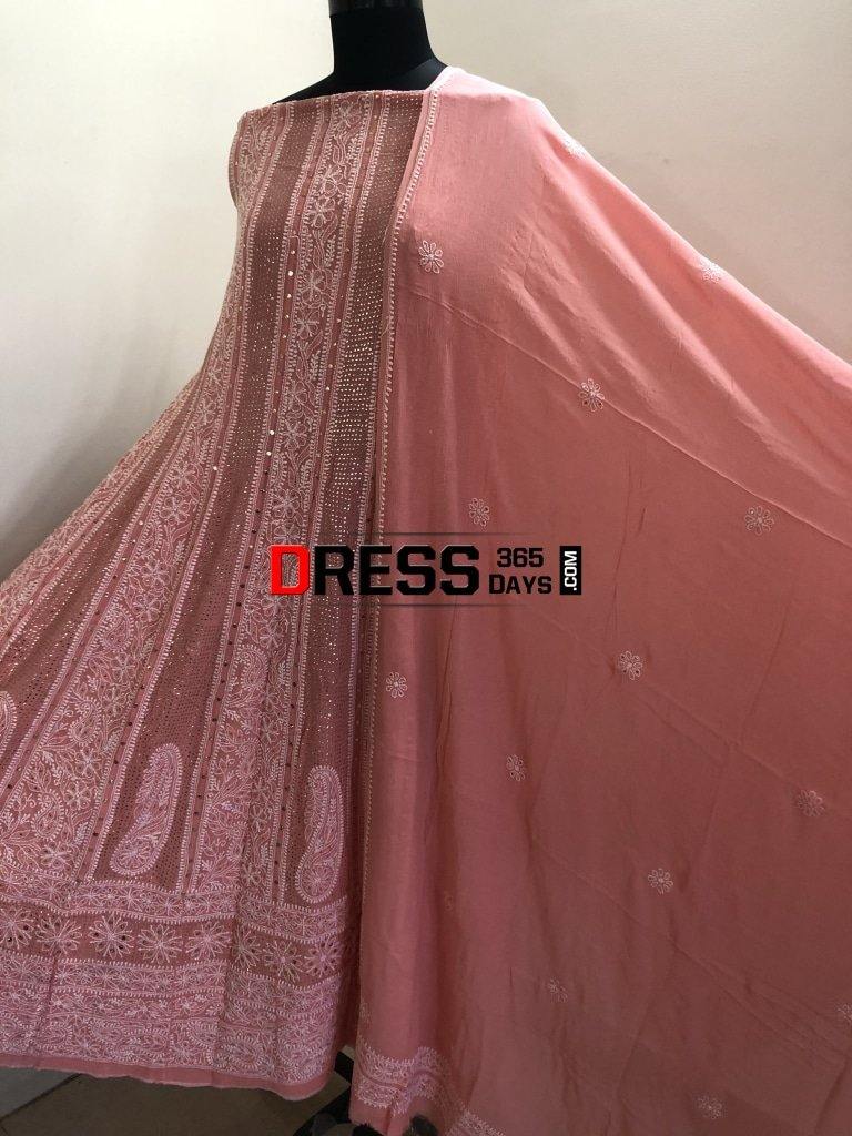 Peach Kamdani Lucknow Chikankari Anarkali Suit