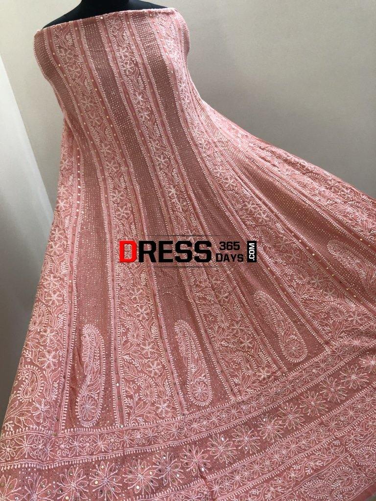 Peach Kamdani Lucknow Chikankari Anarkali Suit
