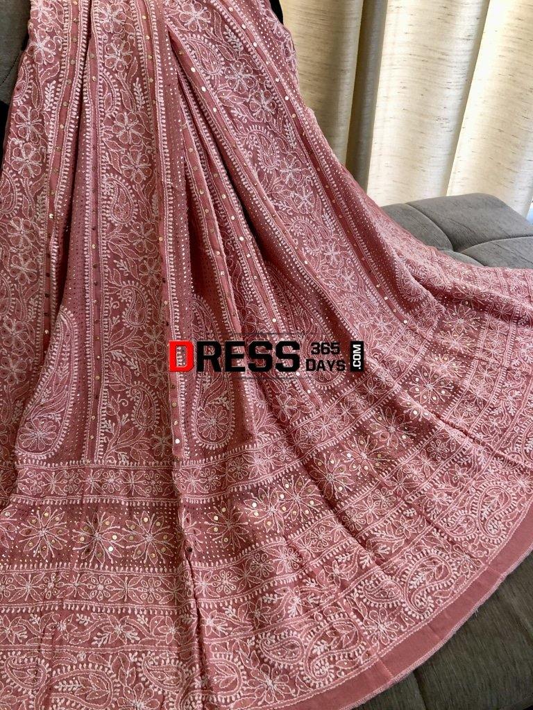 Peach Kamdani Lucknow Chikankari Anarkali Suit