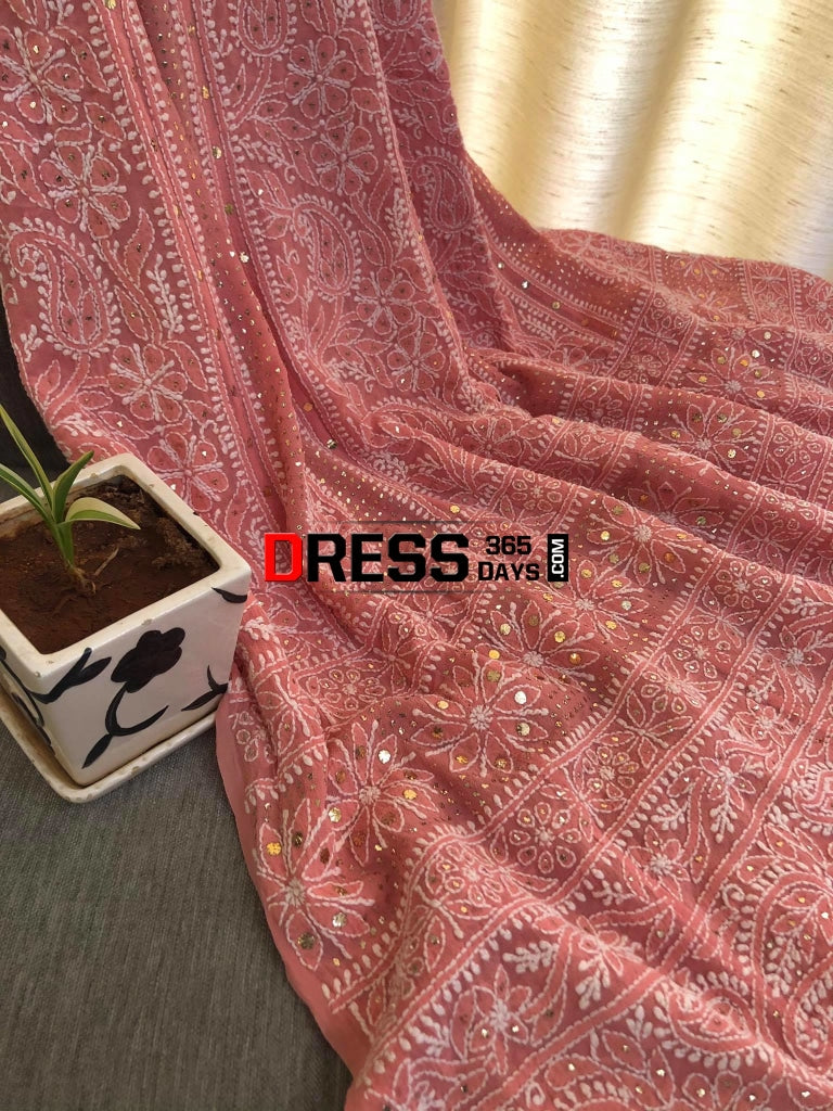 Peach Kamdani Lucknow Chikankari Anarkali Suit