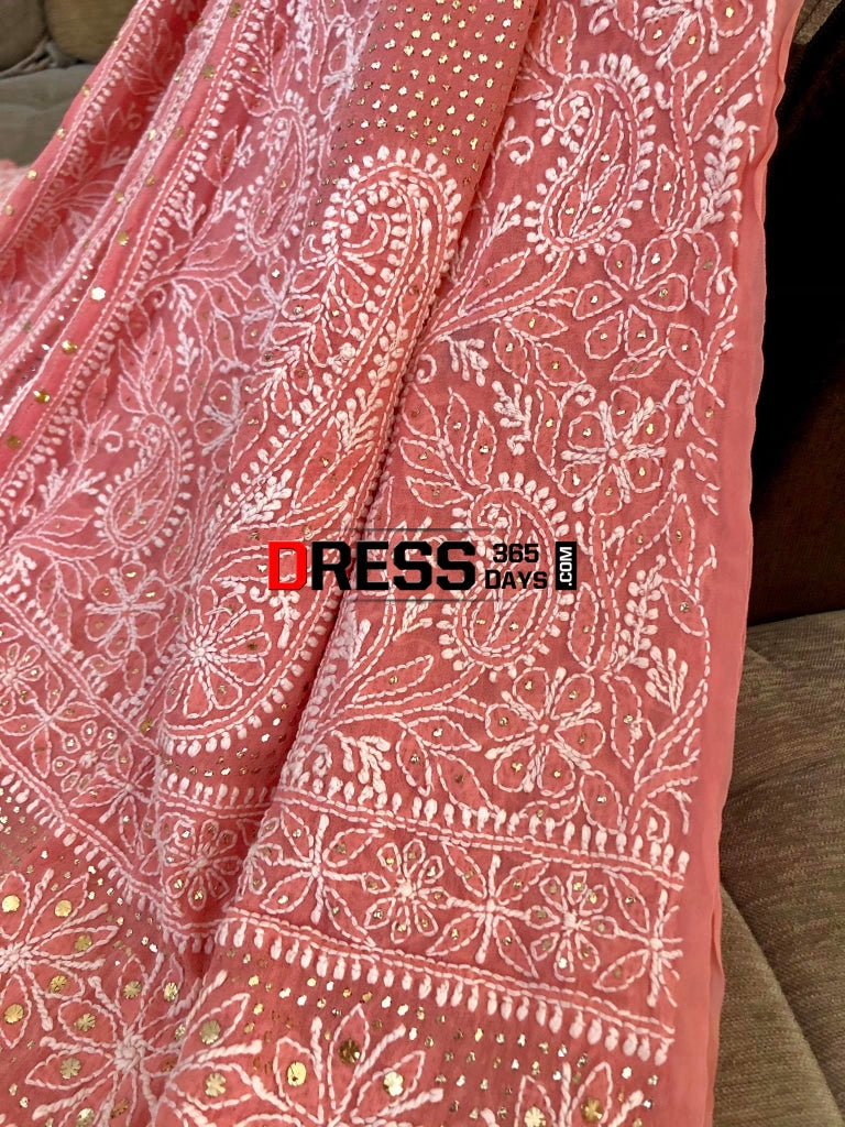 Peach Kamdani Lucknow Chikankari Anarkali Suit