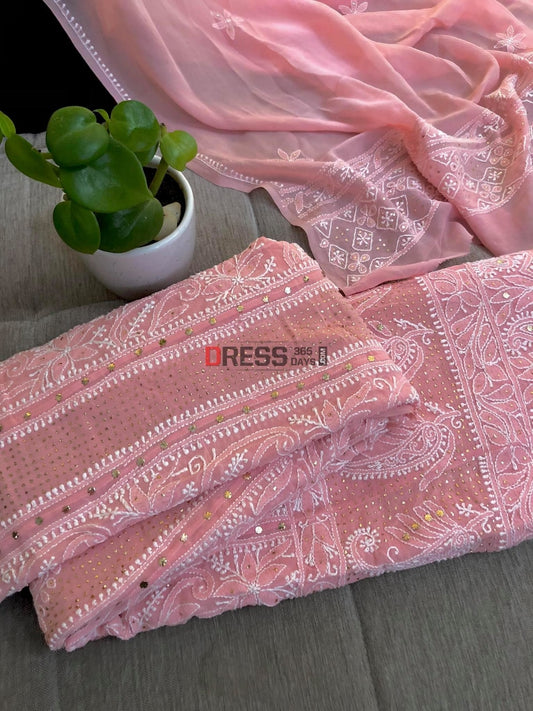 Peach Kamdani Lucknowi Chikankari Anarkali Suit