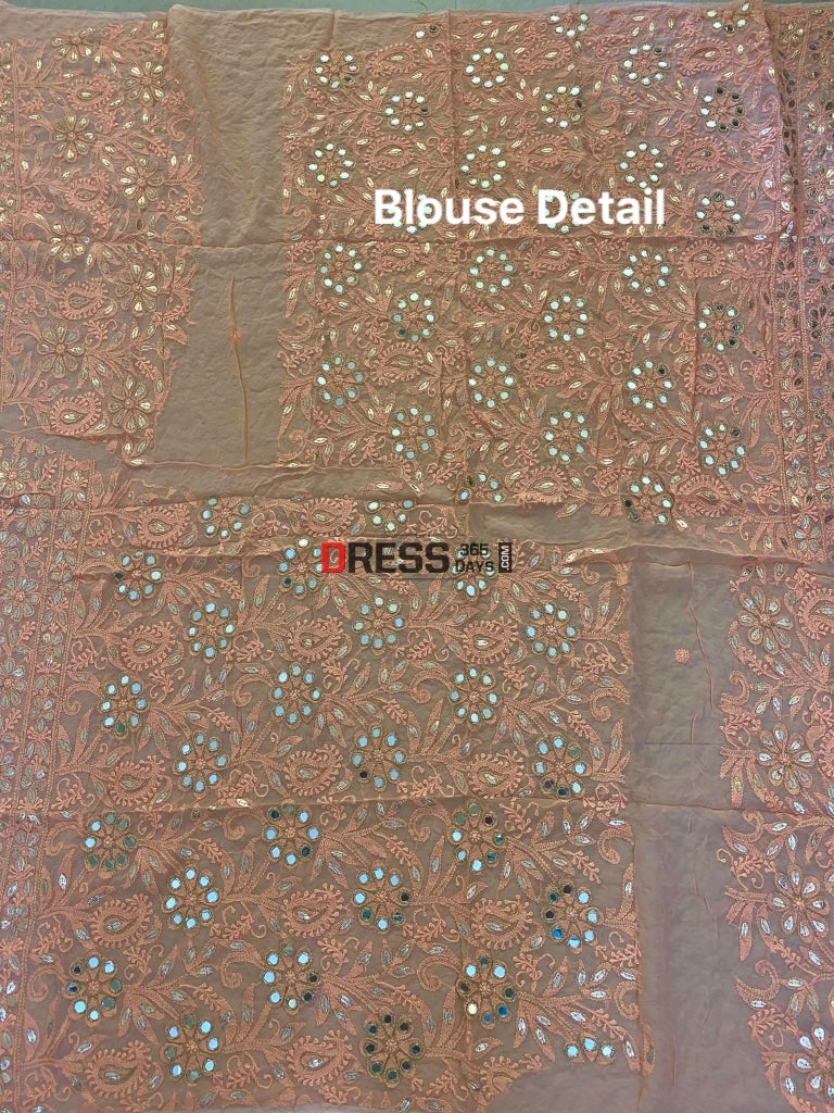 Peach Lucknowi Mirror & Gota Patti Lehenga Set Chikankari
