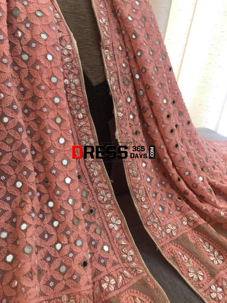 Peach Mirror & Gota Patti Chikankari Dupatta