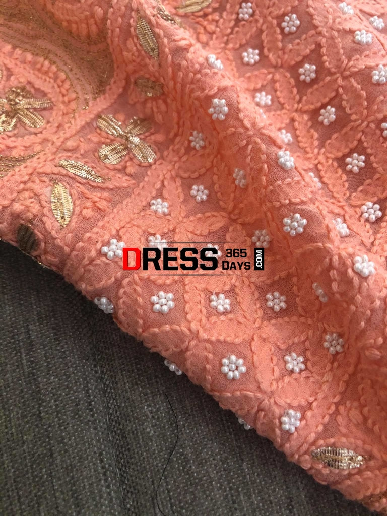 Peach Mirror & Gota Patti Chikankari Dupatta