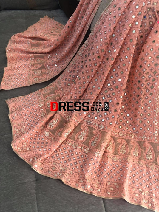 Peach Mirror & Gota Patti Chikankari Dupatta