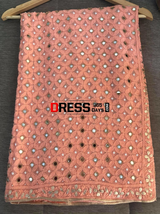 Peach Mirror & Gota Patti Chikankari Dupatta