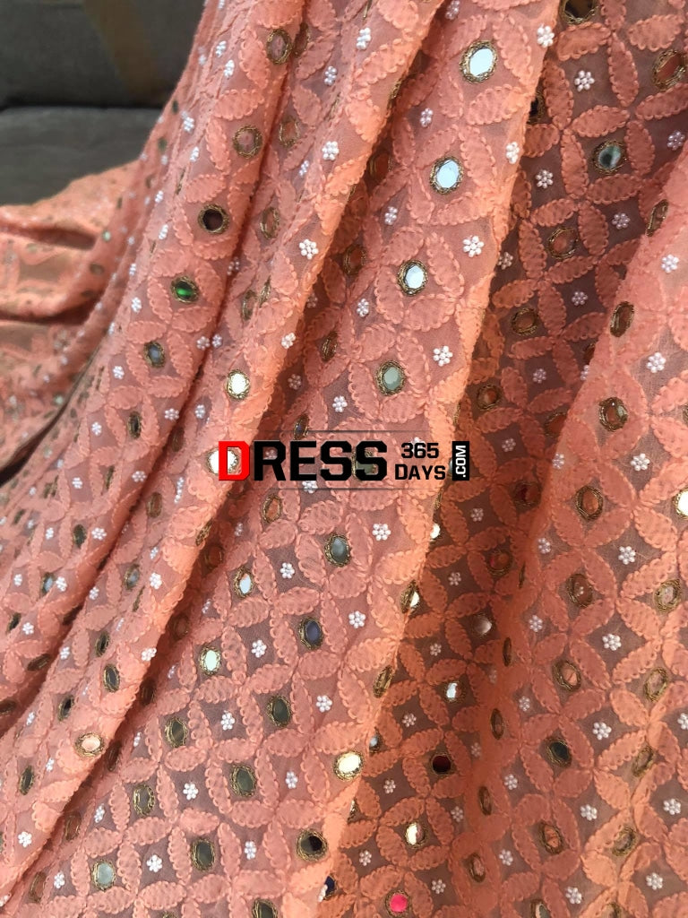 Peach Mirror & Gota Patti Chikankari Dupatta