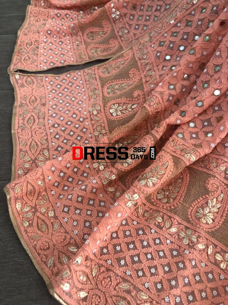 Peach Mirror & Gota Patti Chikankari Dupatta