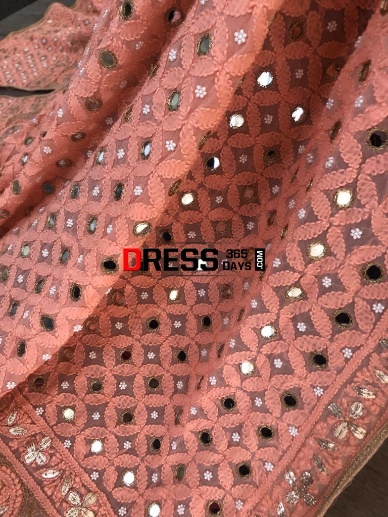 Peach Mirror & Gota Patti Chikankari Dupatta