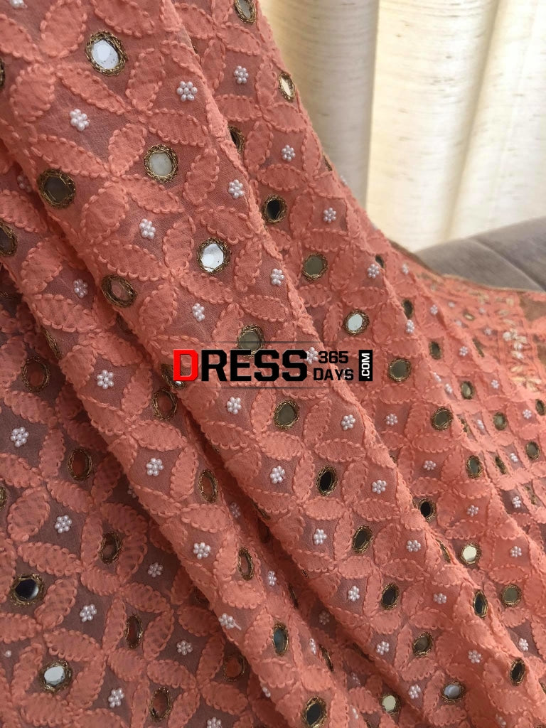 Peach Mirror & Gota Patti Chikankari Dupatta