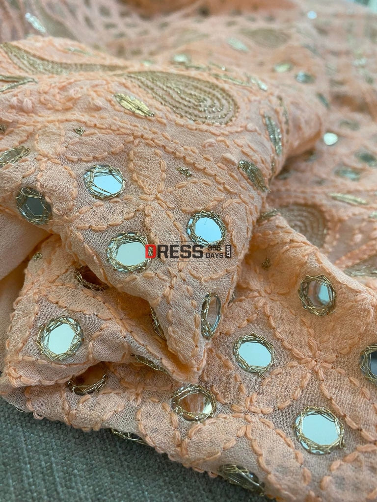 Peach Mirror & Gota Patti Chikankari Suit Suits