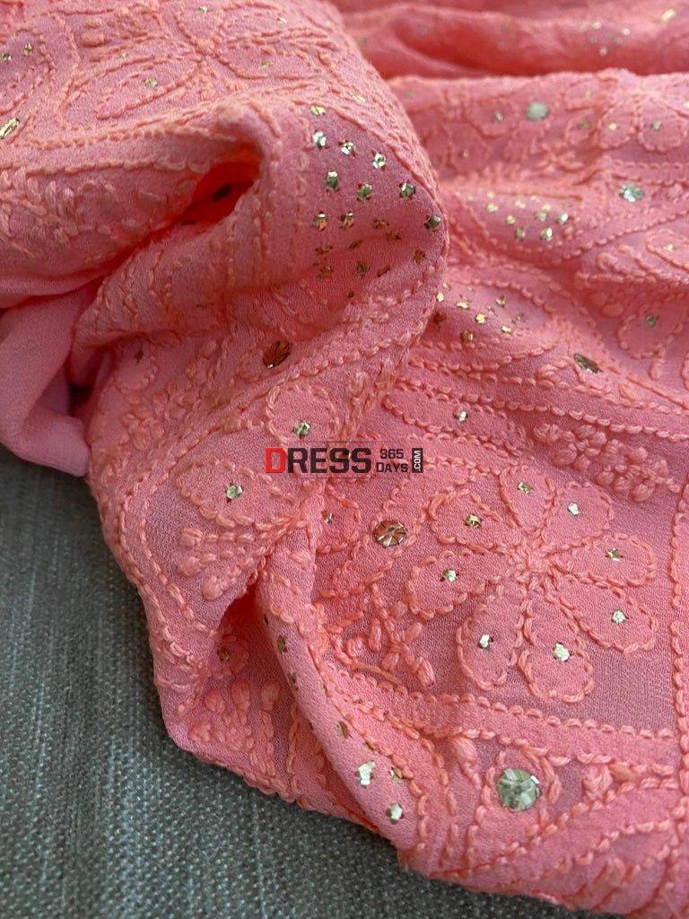 Peach Mukaish Chikankari Kurta Dupatta Suits