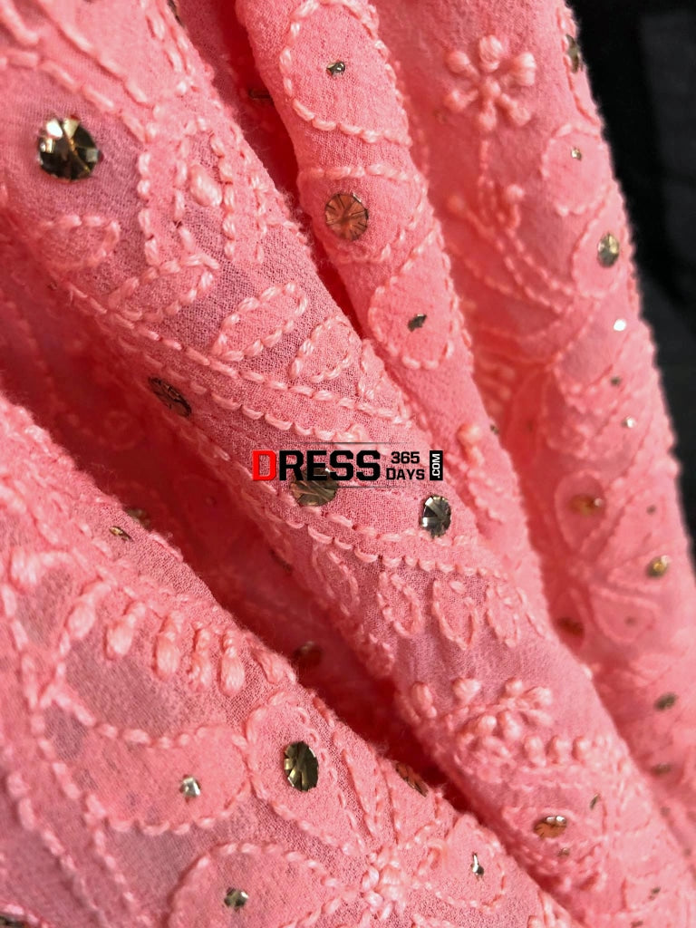 Peach Mukaish Chikankari Lehenga Skirt (Only Skirt)