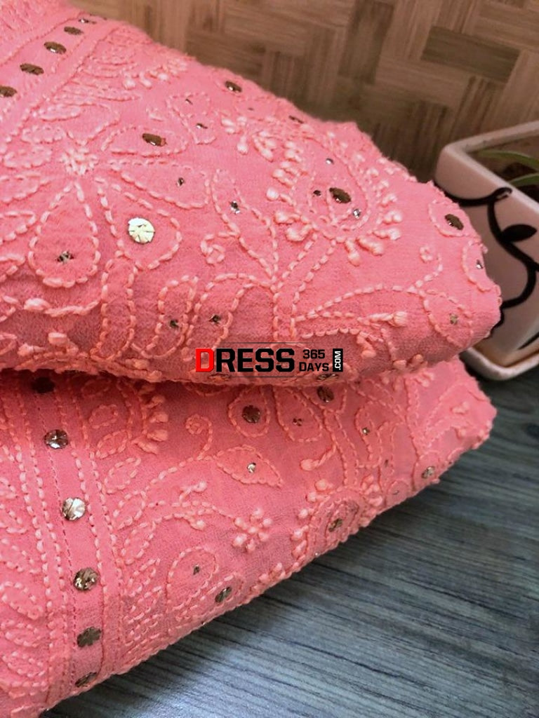 Peach Mukaish Chikankari Lehenga Skirt (Only Skirt)