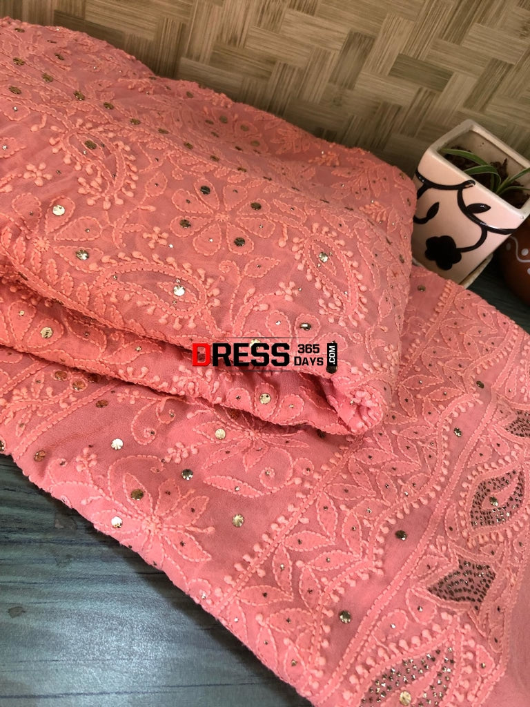 Peach Mukaish Chikankari Lehenga Skirt (Only Skirt)
