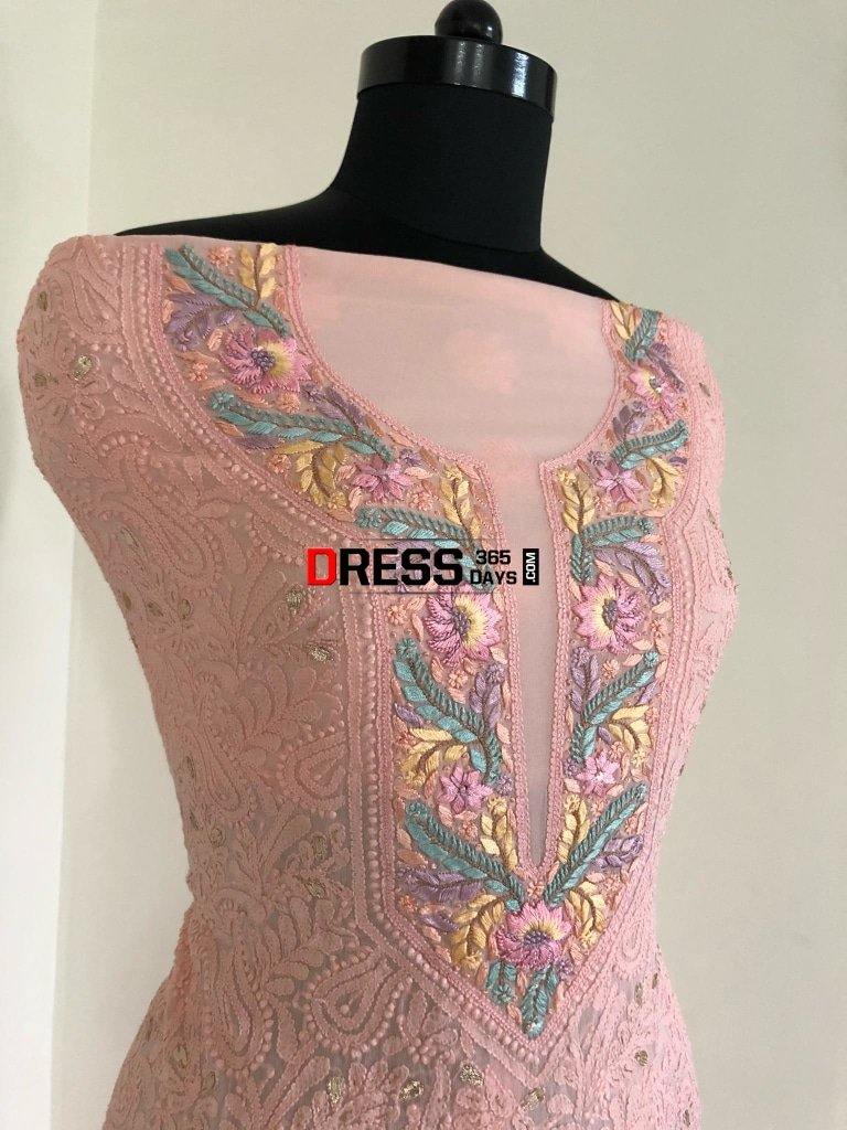 Peach Parsi Gara Chikankari Suit Suits