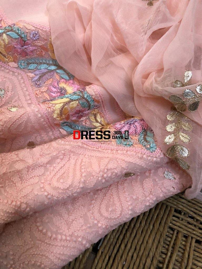 Peach Parsi Gara Chikankari Suit Suits