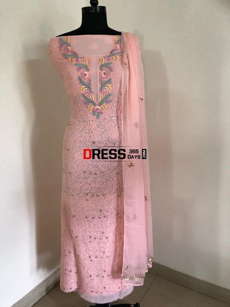 Peach Parsi Gara Chikankari Suit Suits
