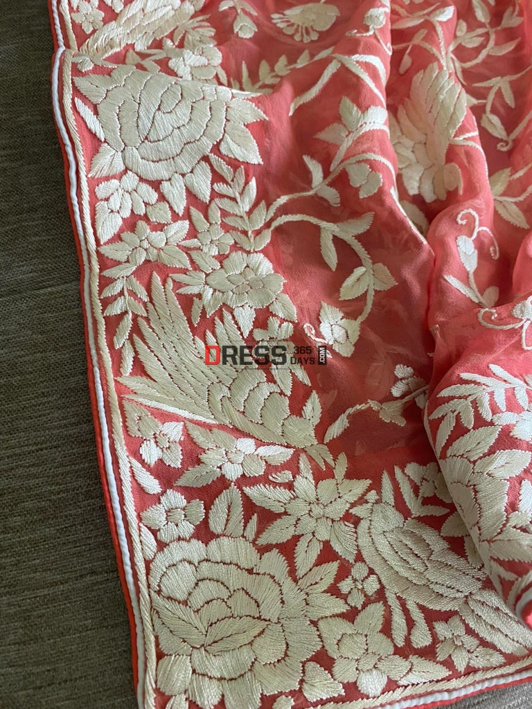 Peach Parsi Gara Hand Embroidered Dupatta