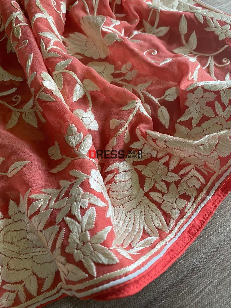 Peach Parsi Gara Hand Embroidered Dupatta