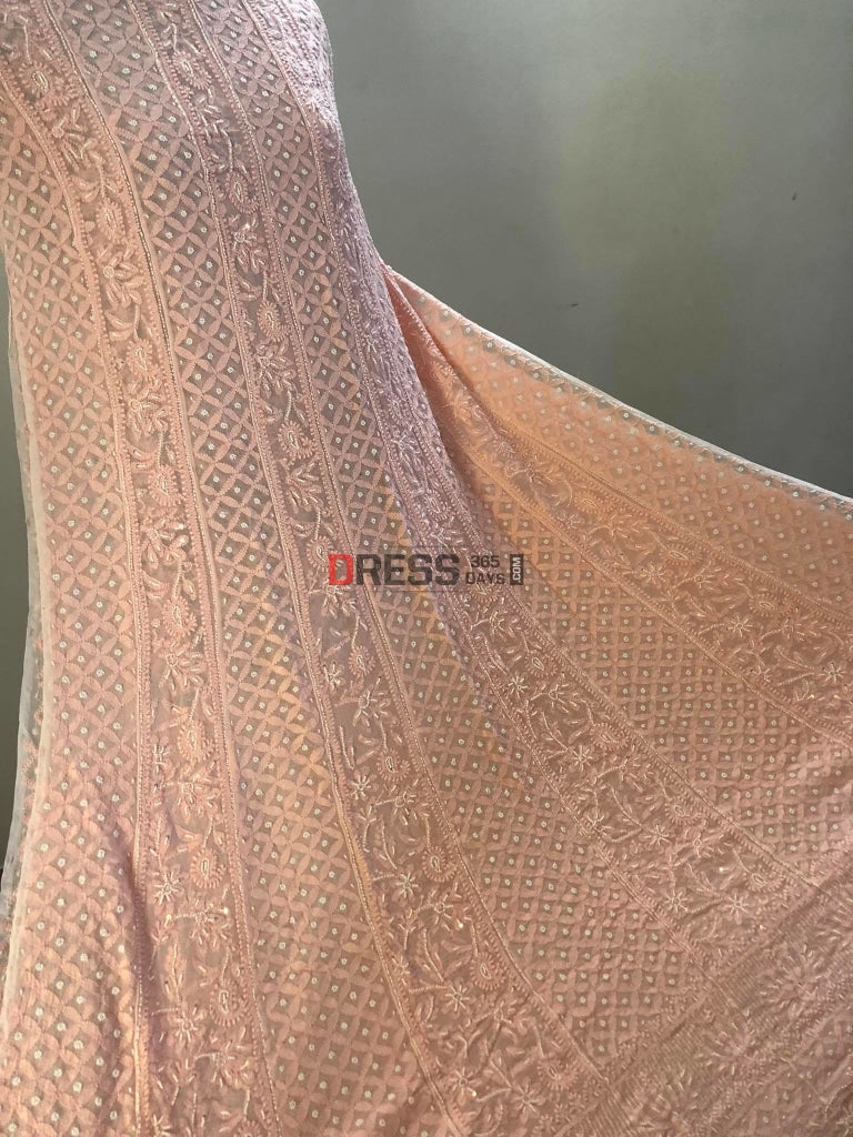 Peach Pearl Lucknowi Chikankari Anarkali Suit