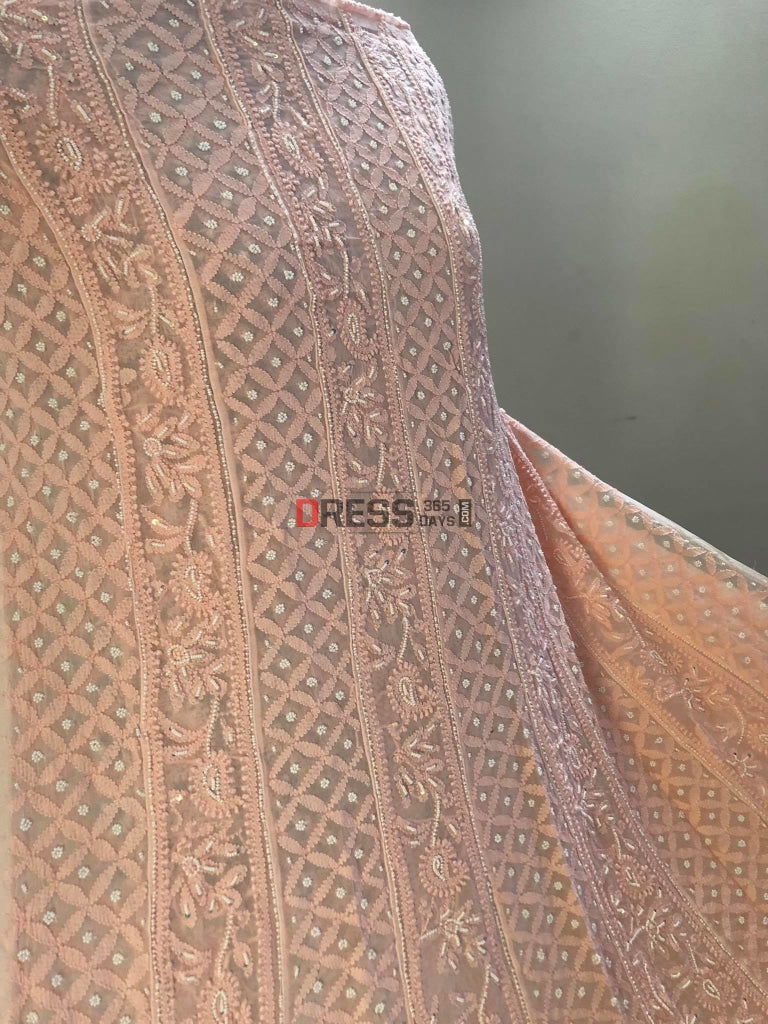Peach Pearl Lucknowi Chikankari Anarkali Suit
