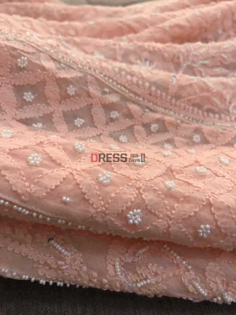 Peach Pearl Lucknowi Chikankari Anarkali Suit