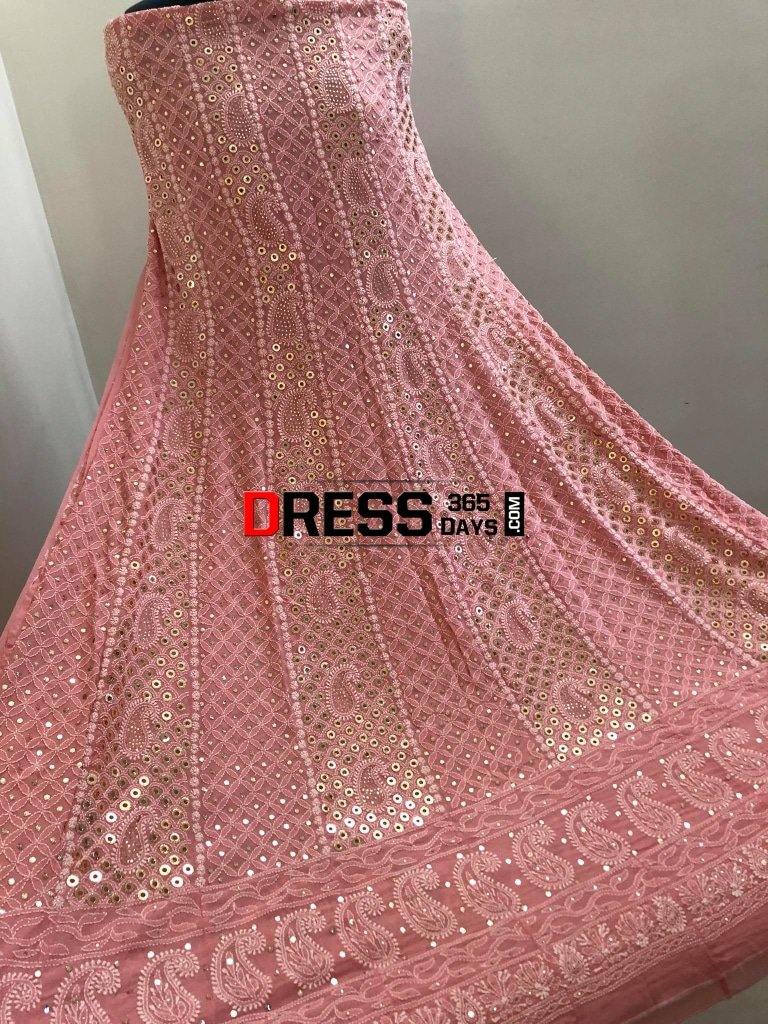 Peach Ring Mukaish Chikankari Anarkali Suit