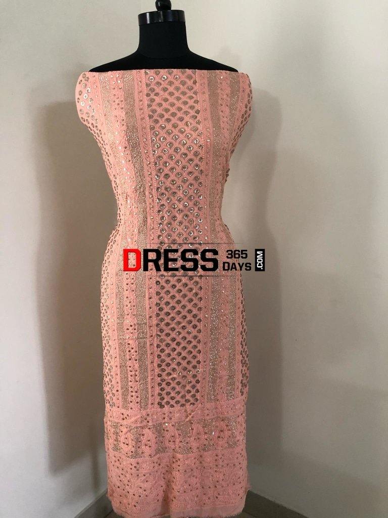 Peach Ring Mukaish Chikankari Suit Suits