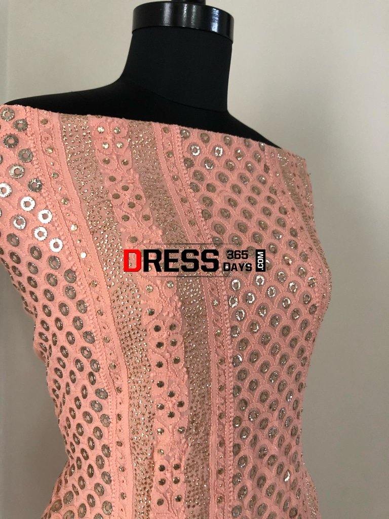 Peach Ring Mukaish Chikankari Suit Suits