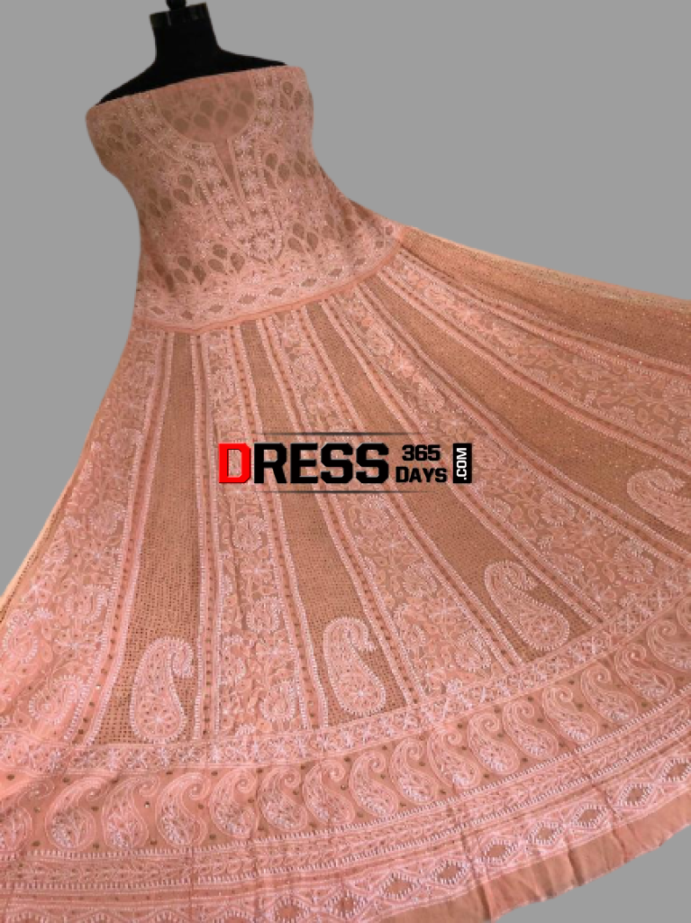 Peach Yoke Mukaish Chikankari Anarkali