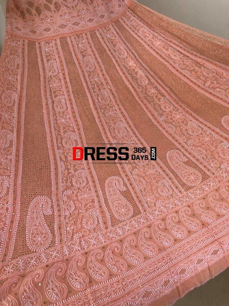 Peach Yoke Mukaish Chikankari Anarkali