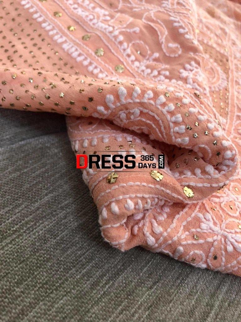 Peach Yoke Mukaish Chikankari Anarkali